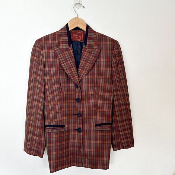 Diseno Frances Jackets & Blazers - Diseno Frances Vintage Women’s Multi Color Plaid Point Collar Four Button Closur